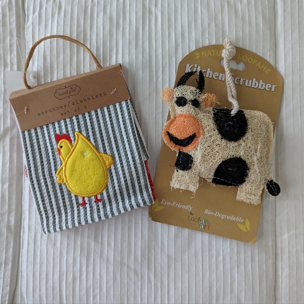 Kitchen Scrubbers Natural Loofah Cow and Chicken